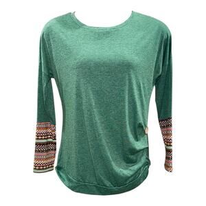 Anicco Women's Long Sleeve Green Ruched Tunic Top Casual Normcore Size LG